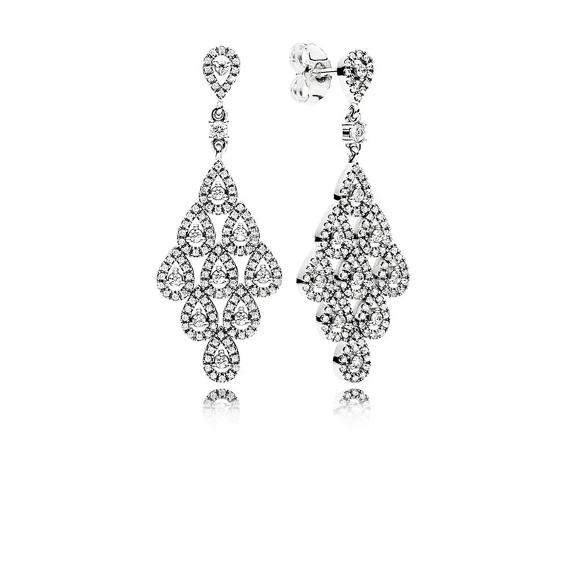 

Pan home s925 silver cascading charm earrings retro elegant teardrop earrings drop chandelier sterling silver earrings earrings