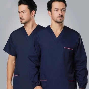 

No Fading Surgical Clothing Wash Clothes Men's Scrub Set Cotton Short-sleeve Doctor Clothing Top+Pant 2pcs Set