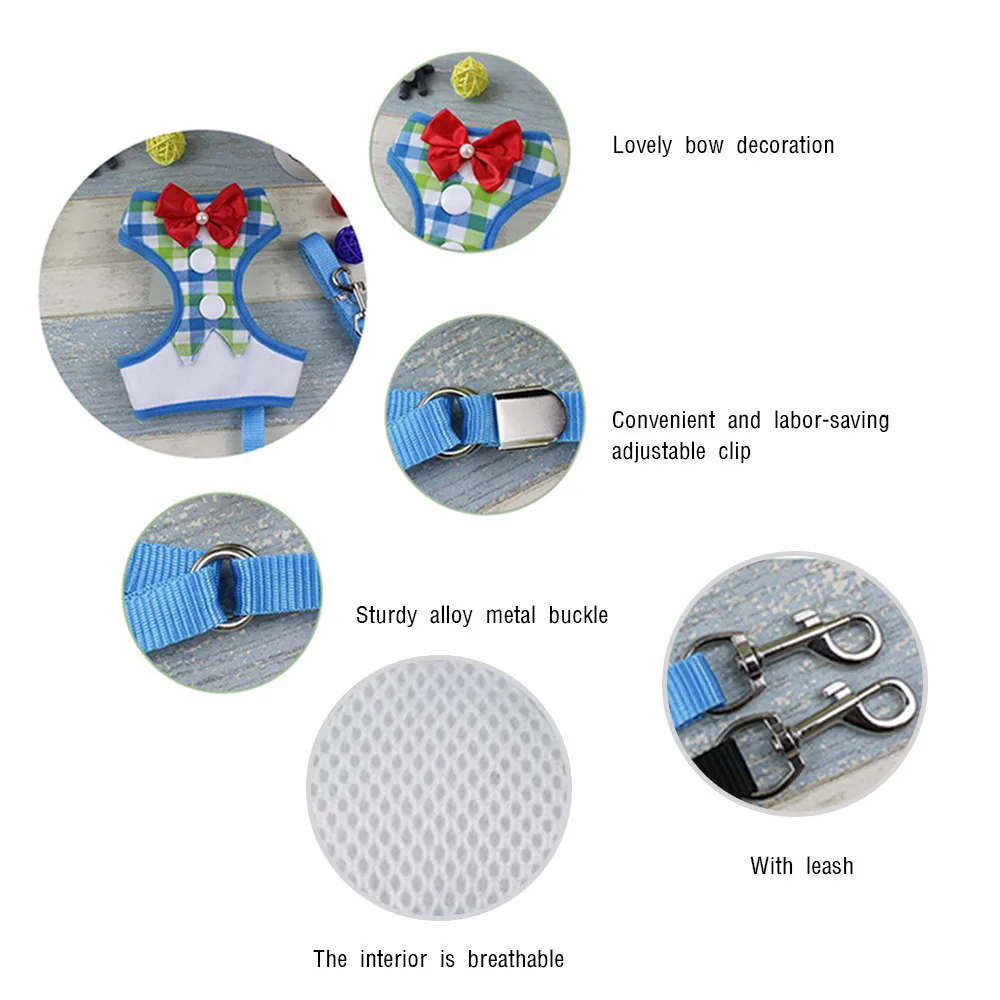 Поводок для собак, жилет, набор для маленьких и средних собак, галстук-бабочка, торжественное платье, плед, щенок, дышащие ремни, нагрудный ремень, чихуахуа