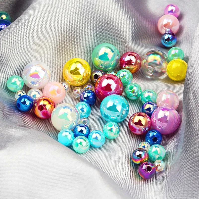 

6/8/10MM Shiny AB color resin pearls beads Imitation Pearls beads round Beads for necklace bracelet making Jewelry DIY 50/lot