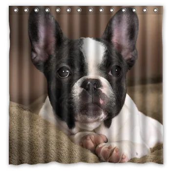 

French Bulldog Design Bathroom Shower Curtain Waterproof&Mildewproof Polyester Fabric Bath Curtains 180cm*180cm