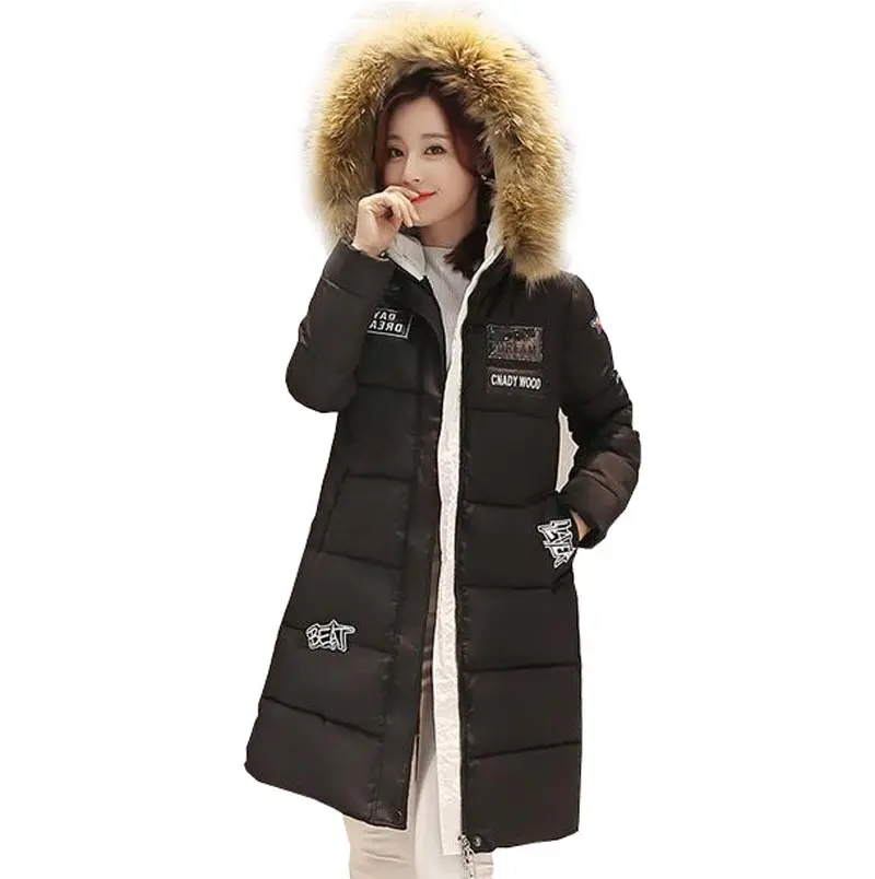 ФОТО 2016 winter jackets women 100% real fur collar coats ladies thick cotton parkas female hooded wadded slim outerwear kp1047