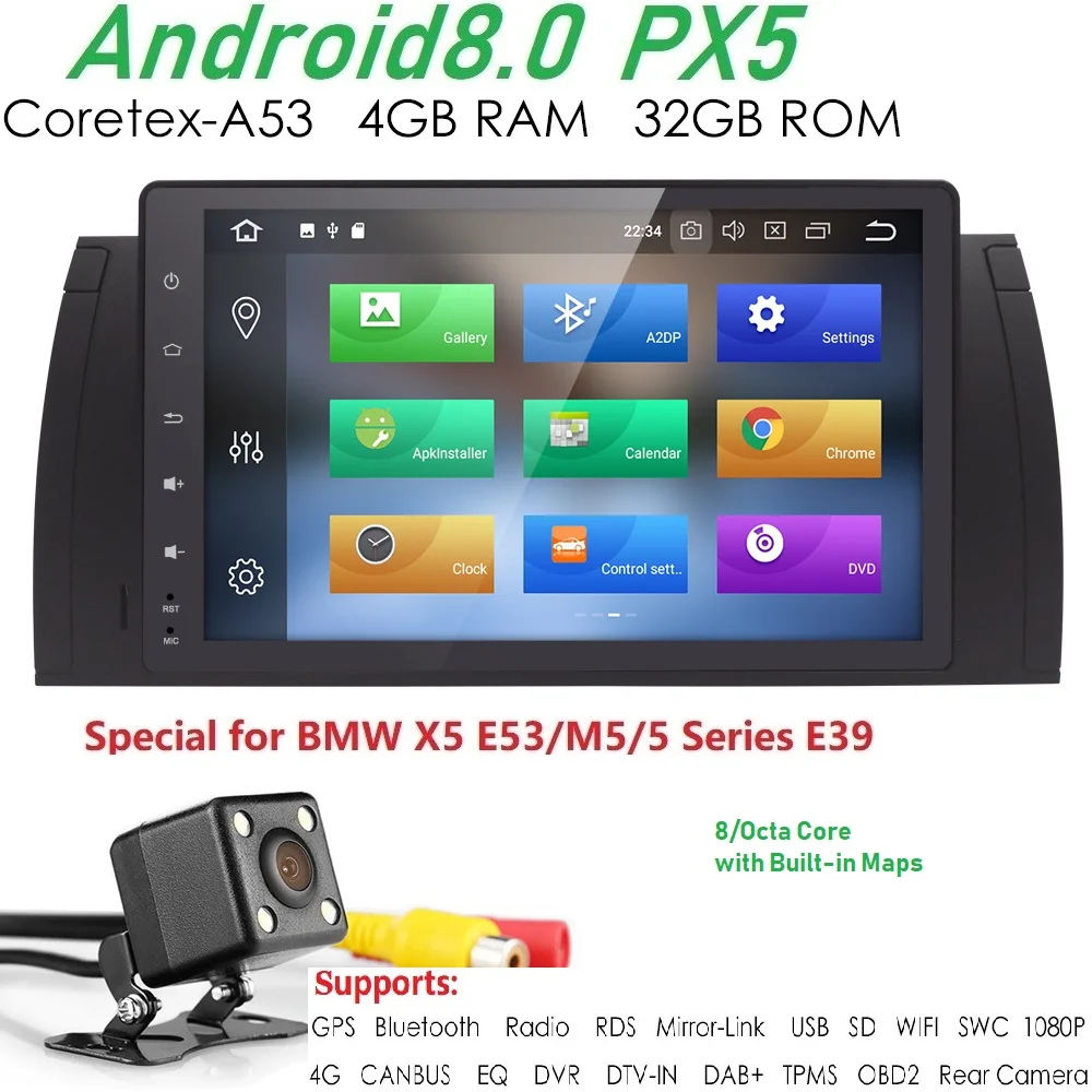 

9inch 1024x600 HD TouchScreen 1 din Android 9.0 Car Multimedia Radio Stereo for BMW E39 E53 X5 Wifi 4G Bluetooth DVR RDS USB SWC