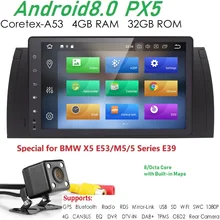 PX5 9 дюймов 1024×600 HD сенсорный экран 1 din Android 8,0 Автомобильный мультимедийный Радио стерео для BMW E39 E53 X5 Wi-Fi 4G Bluetooth DVR RDS USB