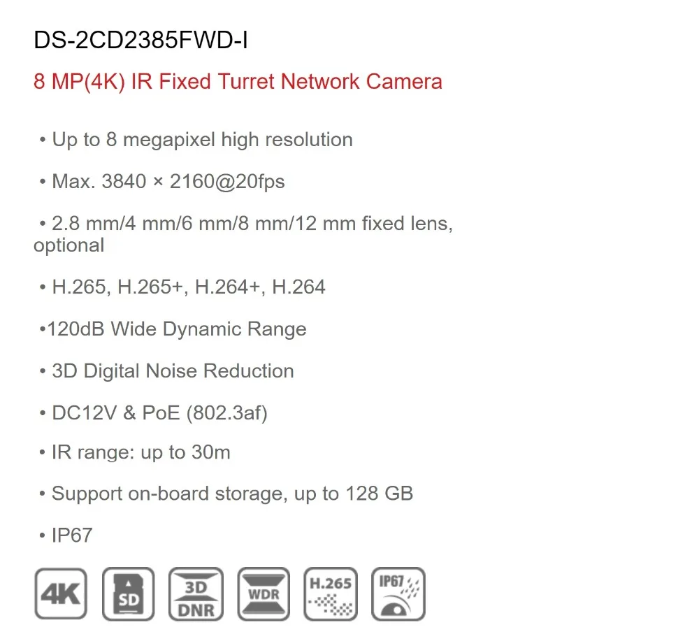 Hikvision 8MP POE IP Камера открытый DS-2CD2385FWD-I 8 Megapixel IR башни CCTV видео Камеры Скрытого видеонаблюдения H.265 с разъемом для карт SD