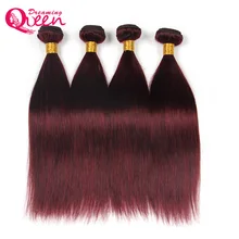 99J Burgundy Color Brazilian Human Straight Hair Weave Bundles Ombre Hair Extension Dreaming Queen No Remy Hair Free Shipping