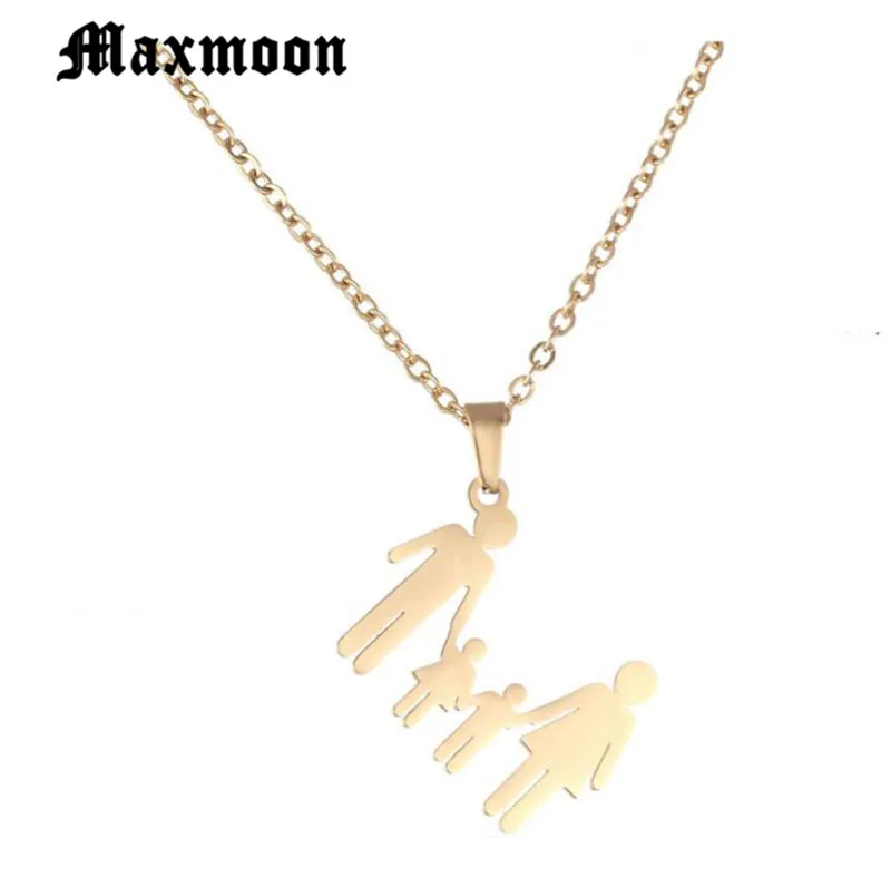 Maxmoon Family Chain Stainless Steel Pendant Necklace Parents And Children Necklaces Gold Color Jewelry Gifts For Mom Dad New | Украшения и