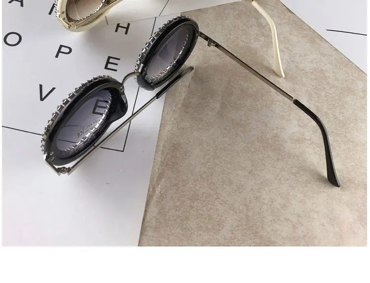 Новые Круглые Солнцезащитные очки женские винтажные черные хрустальные микс горный хрусталь солнцезащитные очки для женщин маленькие солнцезащитные очки FML