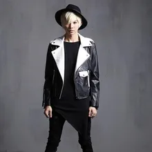 Новое поступление модные мужские панк готический двигатель кожаная куртка для стройных Мужчин короткое пальто верхняя одежда черный/белый Байкер куртк