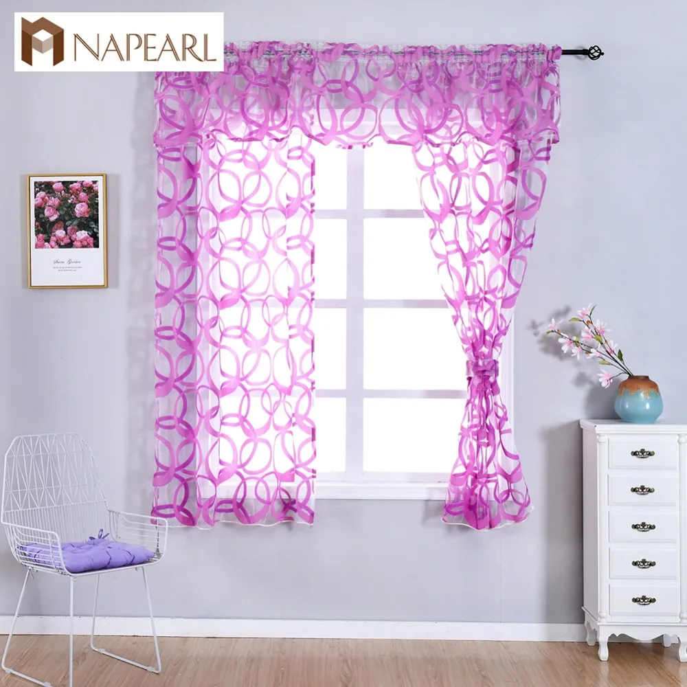 

NAPEARL Kitchen Window Valance and Tiers Geometric Design Organza Gauze Sheer Short Curtains Endless Pattern Tulle Decor Drapes