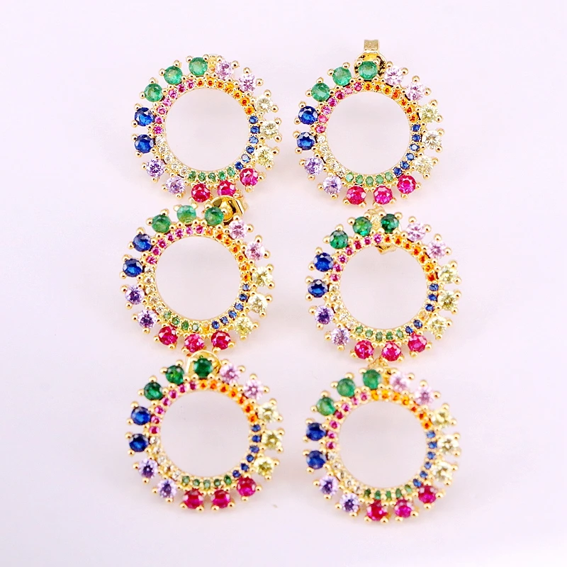 

6Pairs, New Jewelry rainbow cz Colorful Trendy Jewelry Crystal Girl Women earring Zirconia Studs