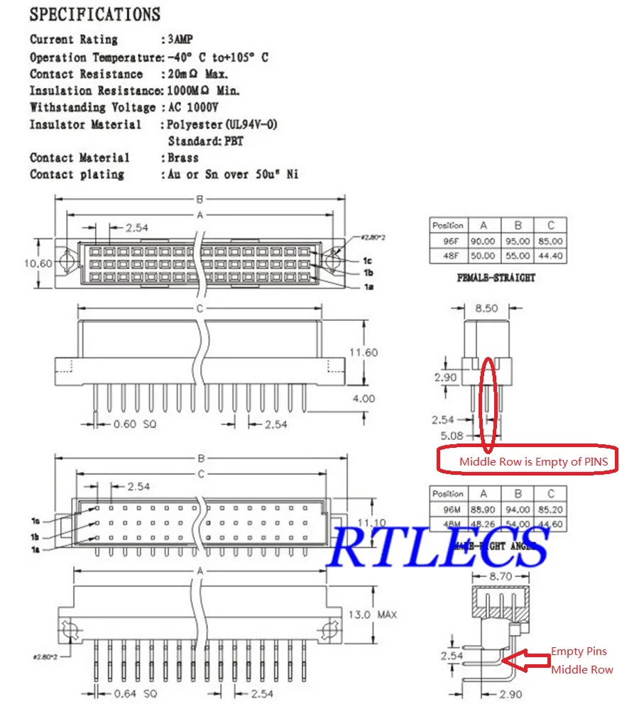 5 шт. разъем DIN 41612 2 ряда 64 Pin гнездо вертикальное сквозное отверстие PCB 2x32 Pin 2,54 мм x 5,08 мм