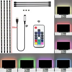 1 комплект Светодиодная лента гибкая 5050 RGB USB светодиодный ТВ фоновая полоса света W/17 ключ RGB RF пульт дистанционного управления 0,5 M