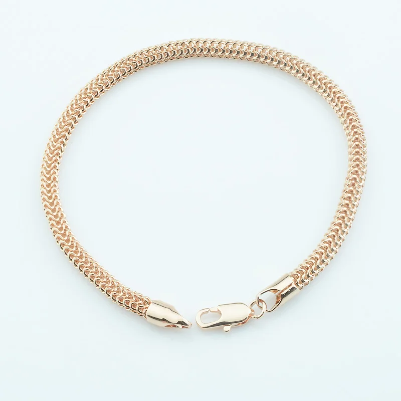 FJ 4 мм 19 см 21 см женские мужские 585 цвета розового золота круглые плетеные браслеты цепочки