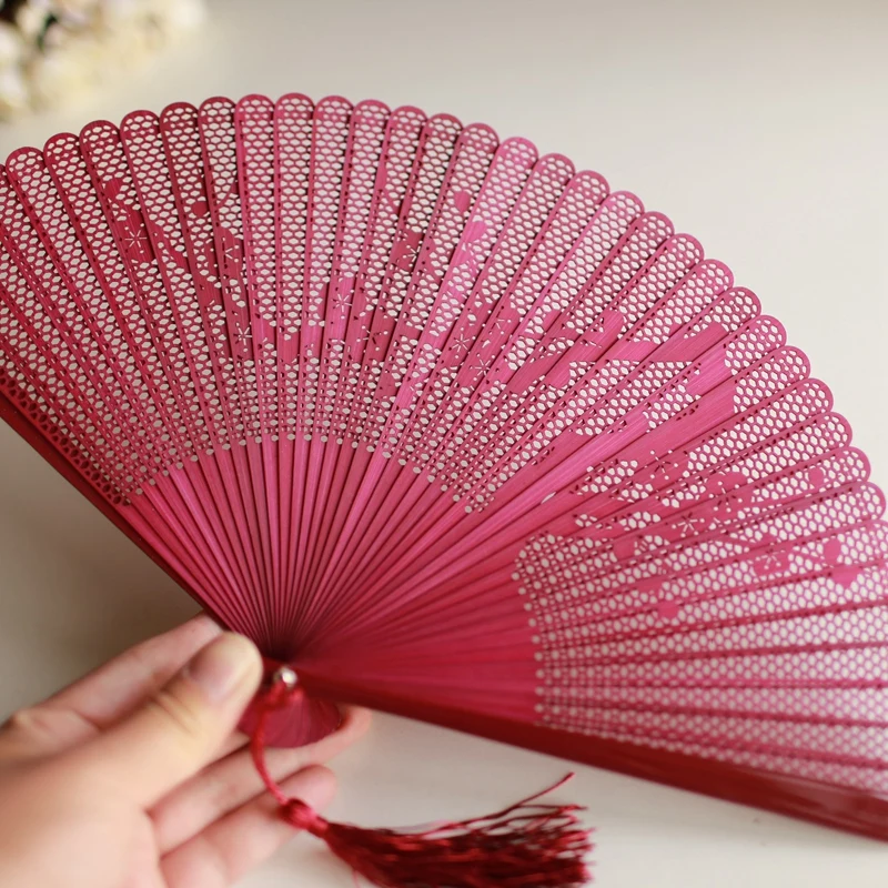 

Japanese Folding Fan Upscale Boutique Whole Bamboo Carving Fan Plum Rose Floral Hollow Out Dance Fan Wedding Favors Gift