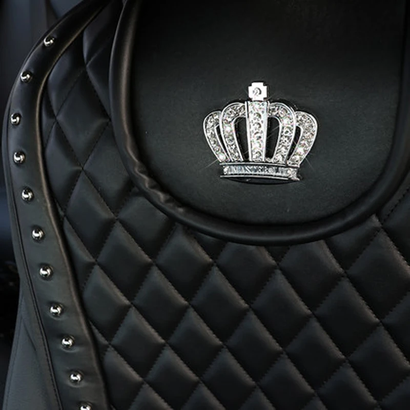 Кожаный чехол для автокресла с заклепками в виде короны, аксессуары для автомобильного салона, черный Универсальный Размер, чехлы для передних сидений, автостайлинг