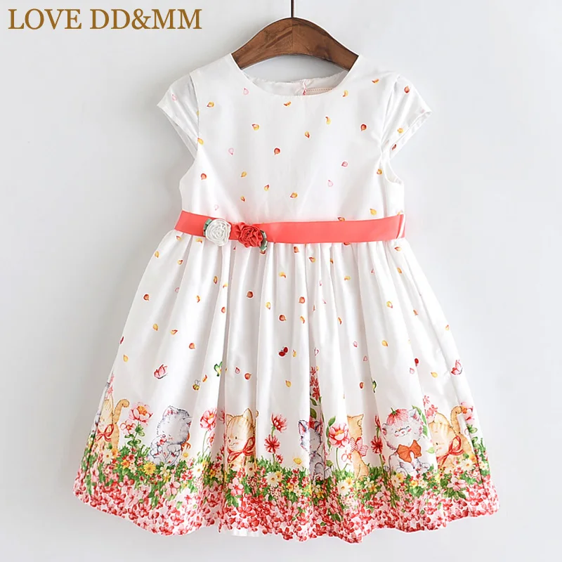 

LOVE DD&MM Girls Dresses 2019 Summer New Children's Clothing Girls Sweet Flowers Animal Print Round Neck Belt Princess Dress