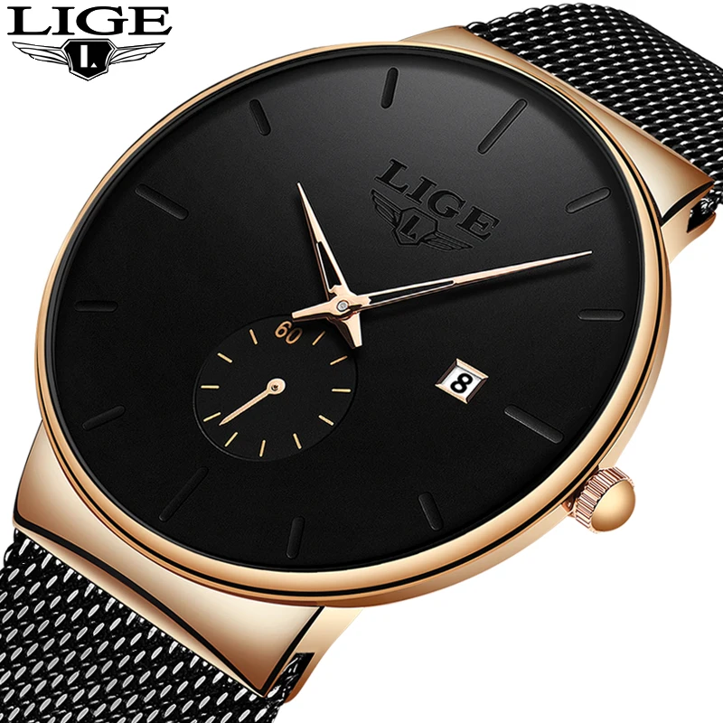 2019 LIGE новые модные мужские часы лучший бренд класса люкс золотые мужские Ультра-тонкие сетчатые часы водонепроницаемые наручные часы Relogio