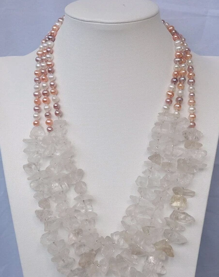 

Jewelr 004772 Natural white crystal rough & multi color pearls necklace