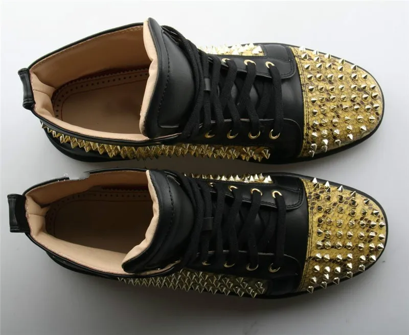 Moda Sales Hot Formadores Respiração Customized Up Studs Sapatos Patchwork Sapatilhas High Dos Ouro Zapatillas Rebites Flats Das 2018 Homens Casuais Lace Top dS4Eqwd