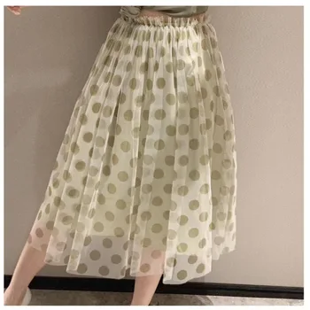 

GRUIICEEN elastic high waist tulle long skirt polka dot office wear elegantskirts women GY2018708