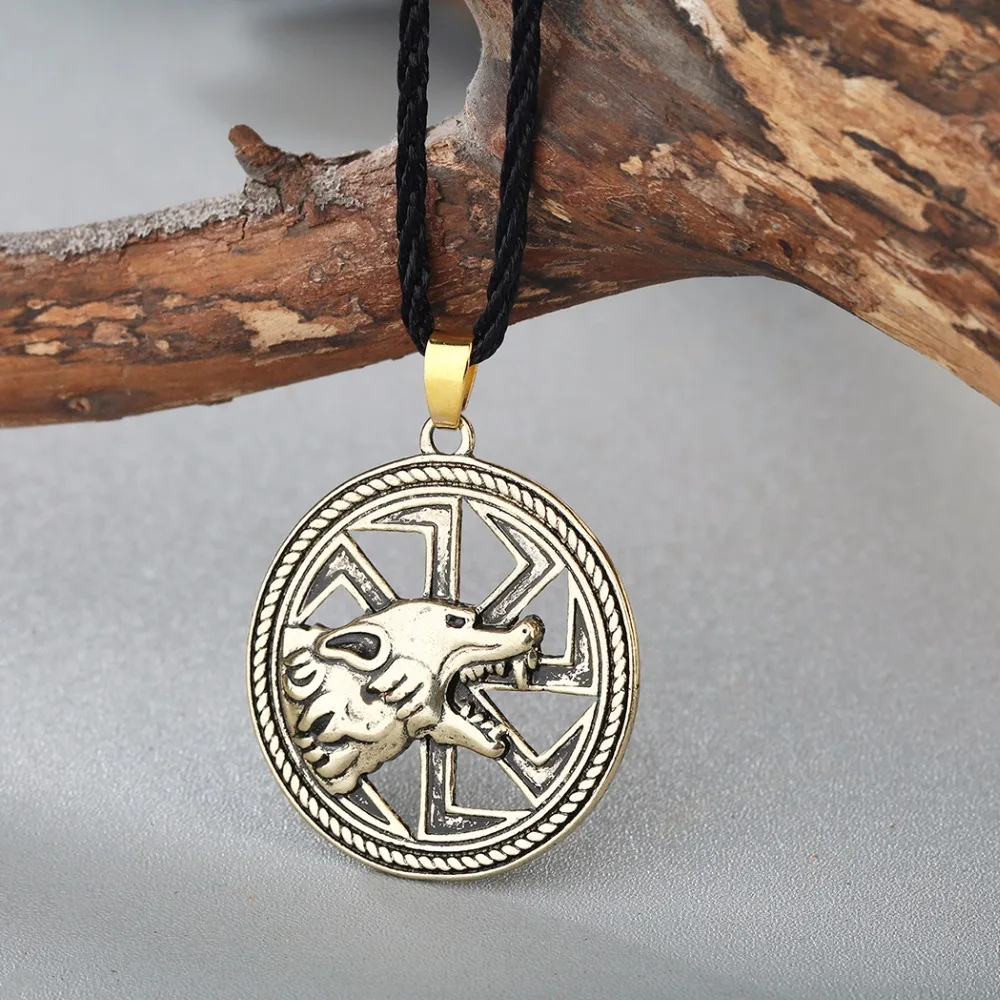Cxwind Slavic Amulet Charm Wolf Totem Ax Necklace Vintage Amulets Men's Valknut Rune Animal Pendant Nordic Talisman Jewelry