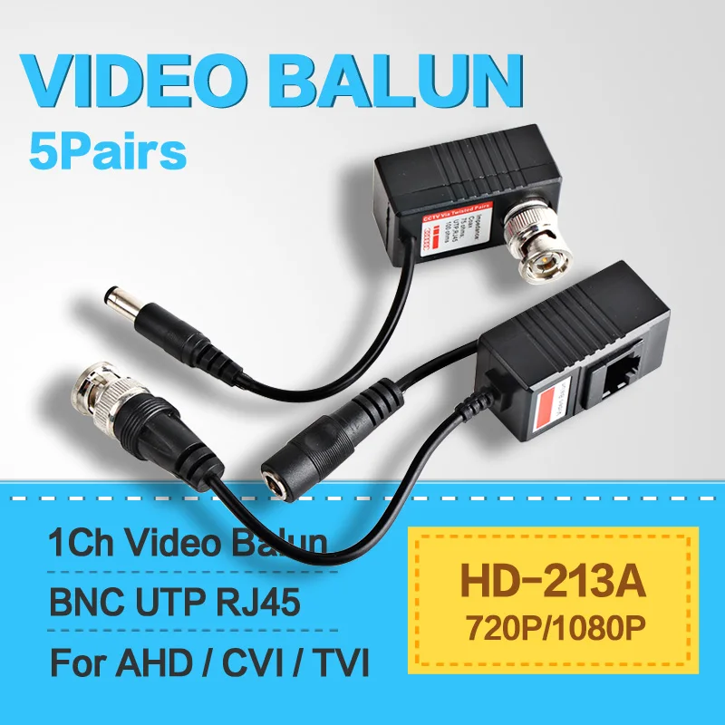 

5 Pair Video Power Transceiver Balun HDCVI/TVI/AHD Camera BNC UTP RJ45 With Video And Power Over CAT5/5E/6 Cable