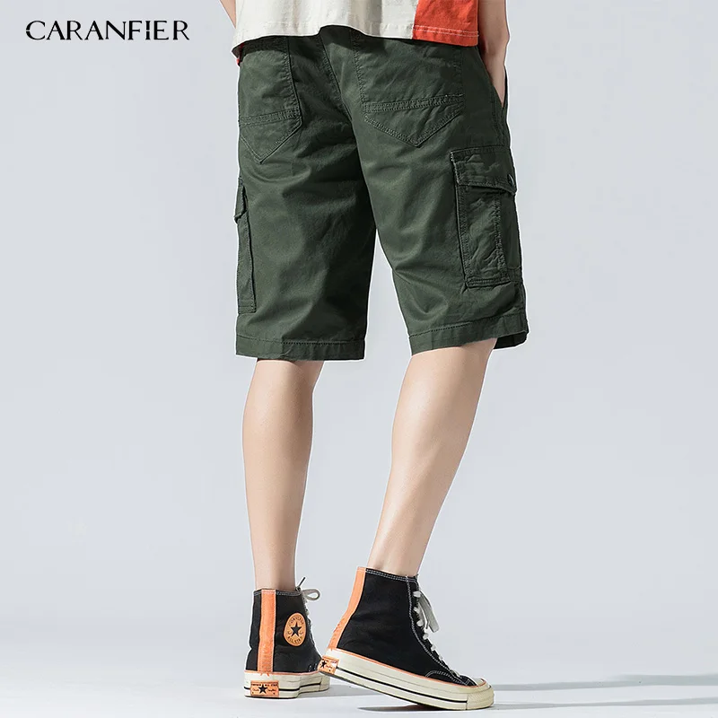 CARANFIER мужские летние хлопковые повседневные модные однотонные шорты с несколькими карманами спортивные штаны высокого качества пляжные Большие размеры M-4XXXL