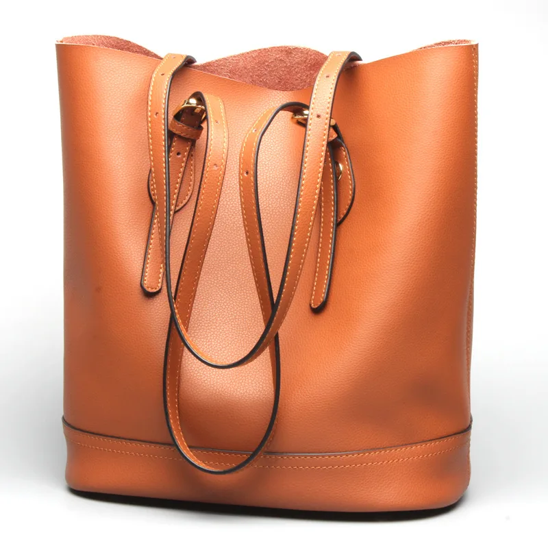 Зимние Для женщин кожаные сумки большая сумка из мягкой натуральной кожи сумка-мешок дамы Повседневное сумка - Цвет: Оранжевый