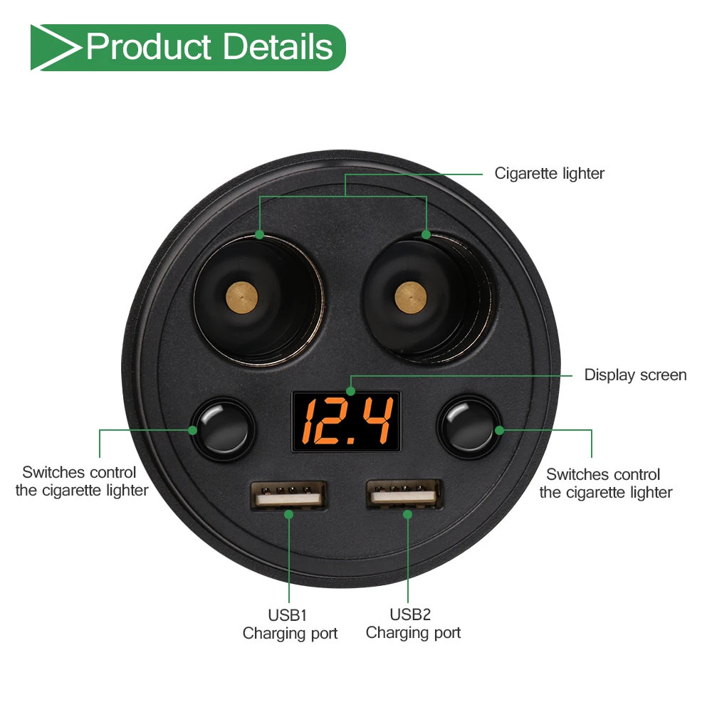 3.1A двойной зарядное устройство USB адаптер автомобильный держатель чашки с 2 прикуривателями Тип разъема DC 12-24 В поддержка измеритель тока дисплей