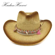 Коричневая Краска-спрей лента в этническом стиле Декор женская панама стиль шляпа широкий большой козырек кепки летняя ковбойская соломенная шляпа для унисекс