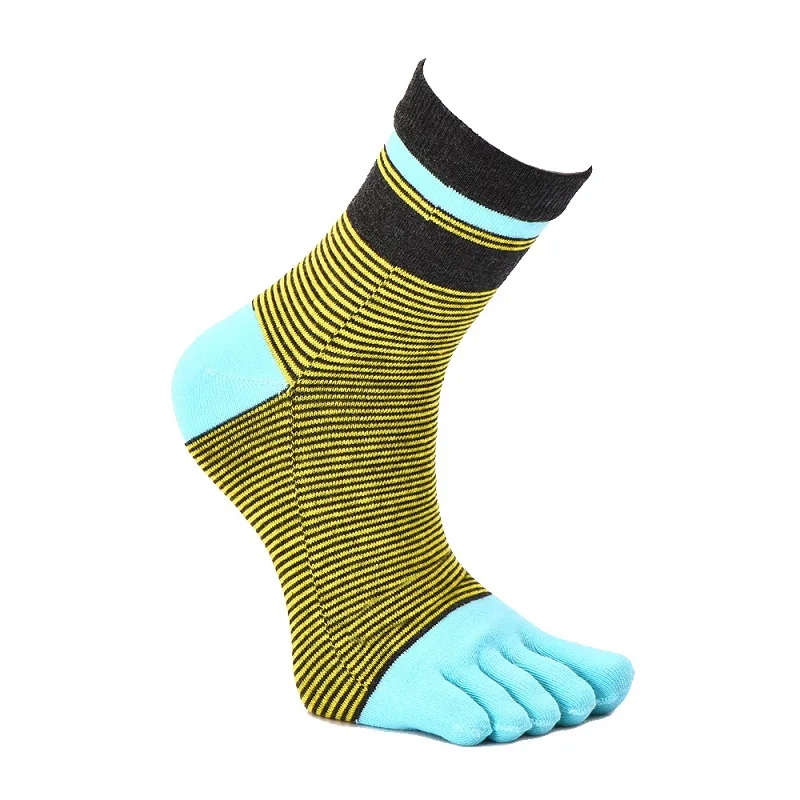 1 пара, мужские носки с пятью раздельными пальцами, полосатые, чесаные, хлопковые, дышащие, антифрикционные, дезодорирующие, спортивные носки, раздельные носки до голени - Цвет: Lake Blue
