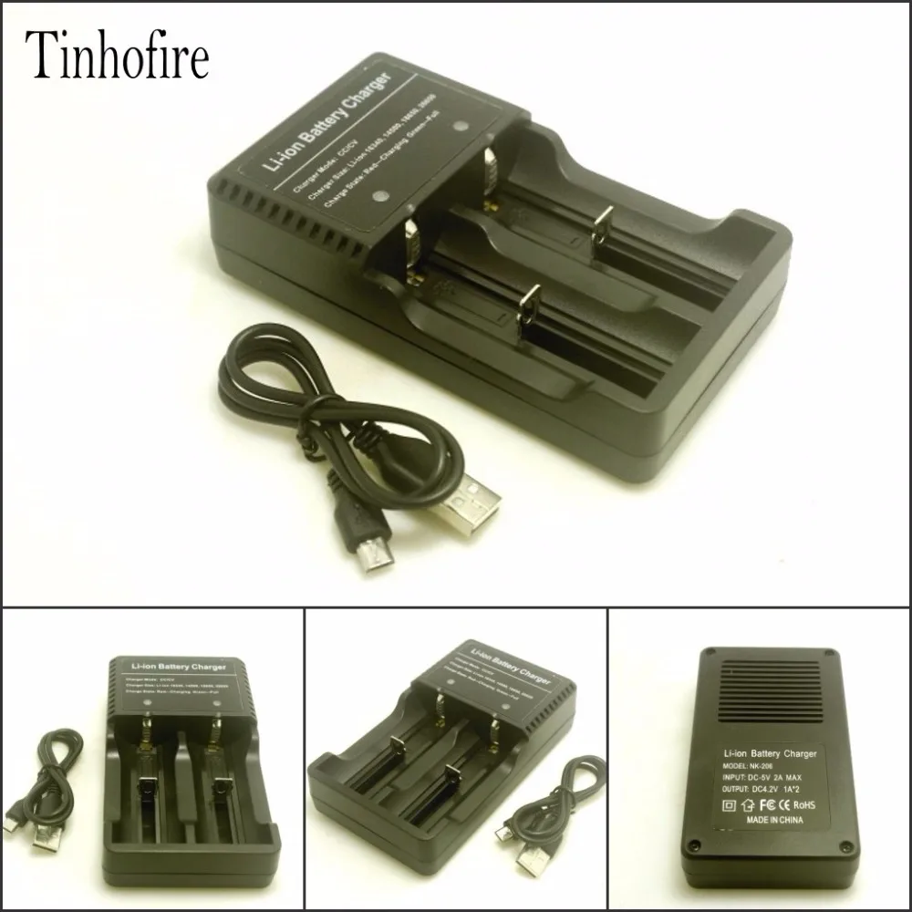 Tinhofire USB Double Battery Charger Li ion Battery Charger For Li ion 16340 14500 18650 26650