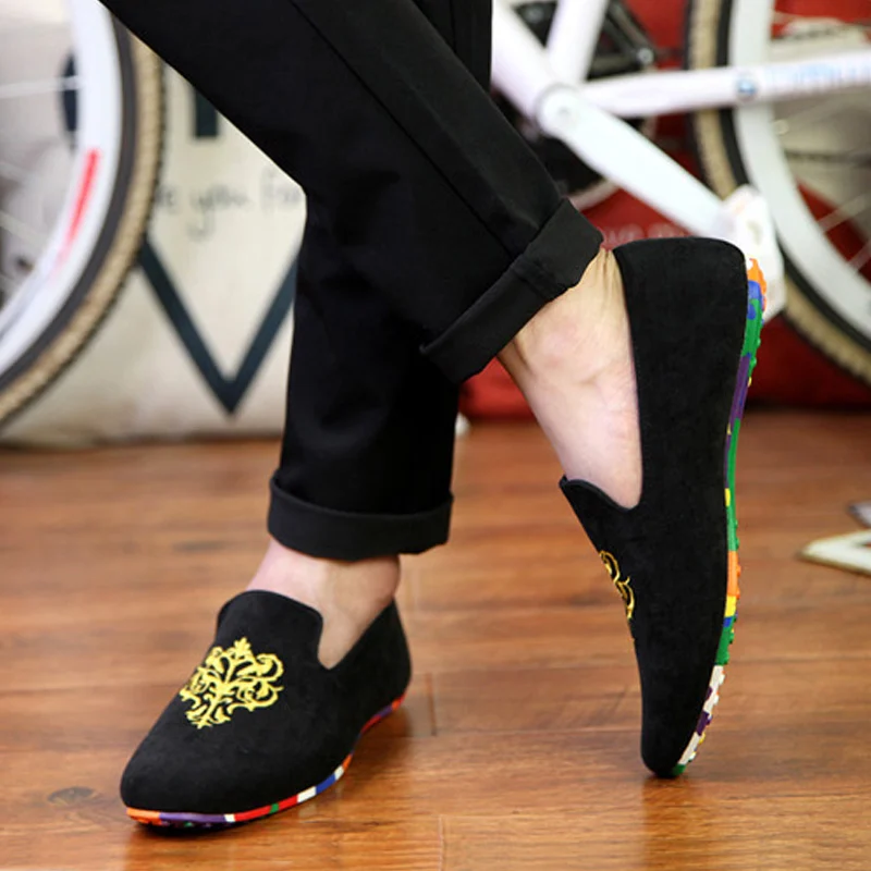 Tino Kino hombres zapatos planos bordado Slip On calzado Casual de terciopelo mocasines cómodo suave colorido único hombre mocasines| Zapatos oxford| - AliExpress