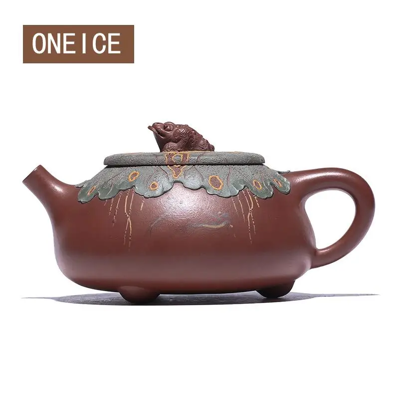Yixing Purply Clay tea Teapot Raw Ore Purple Mud Gold Toad Lotus Leaf Pot Chinese Kongfu Tea Pots 4 cups 1 teapot | Дом и сад