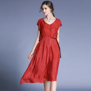 

summer dress short sleeve with sashes women plus size 2019 elegant casual fashion solid red blue work beach boho big dress 4xl