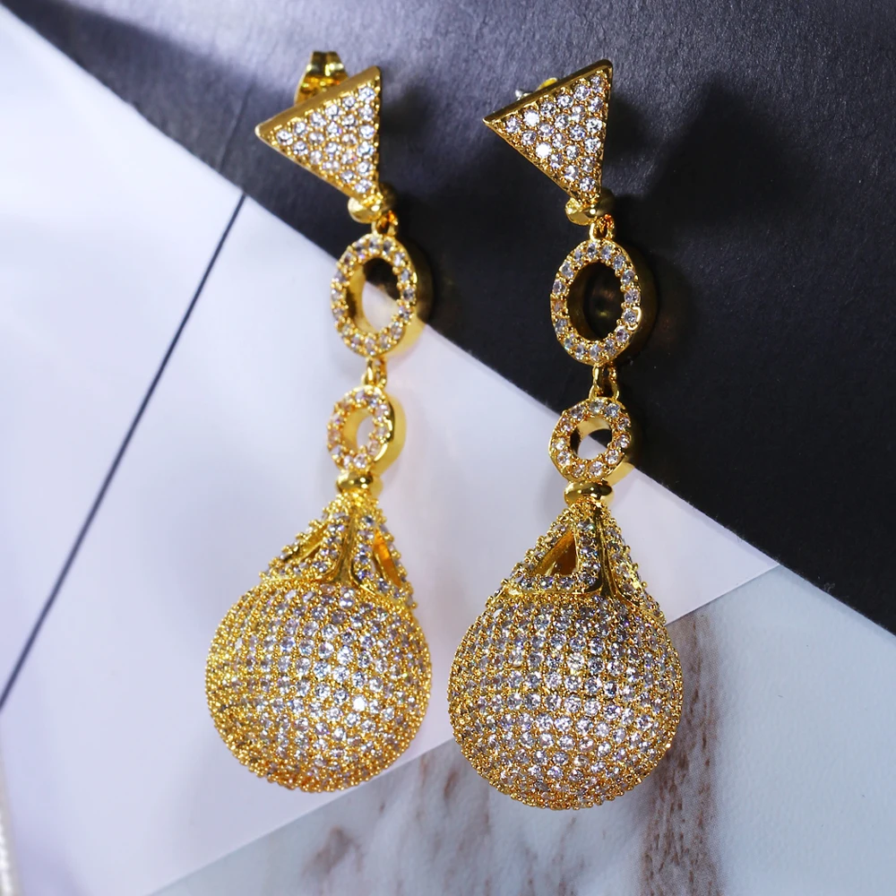 Luxury large dangling earrings big ball drop Great quality jewelries crystal zirconia brincos joyas Drop earring jewelry