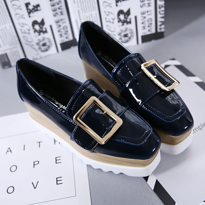 Femme Marque De Automne Cuir blue Noir Femmes Baskets Mode Creepers Slip Green brown En on À Boucle Oxford Plateforme Hiver Chaussures w1g0EqnF