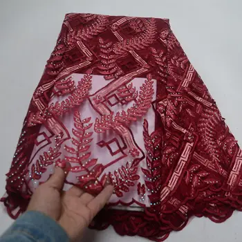 

New Arrival red Color African French Tulle Lace Fabric With Stones Lastest Fashion African Voile Lace Fabric cl30