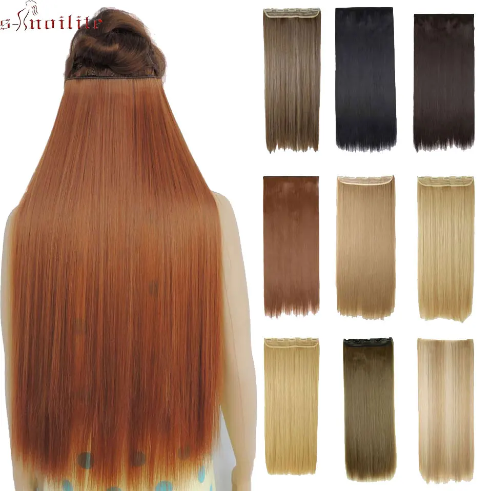 

S-noilite 26" Long Straight Clip In Hair Extension Synthetic Hair 5 Clips In One Piece Heat Resistant Hair Pieces For Women