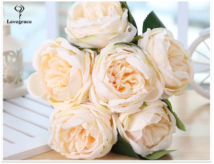 Bridal Bouquet Rose Artificial Flowers Red Pink Hydrangea Home Decoration White Peony Wedding Flower (7)
