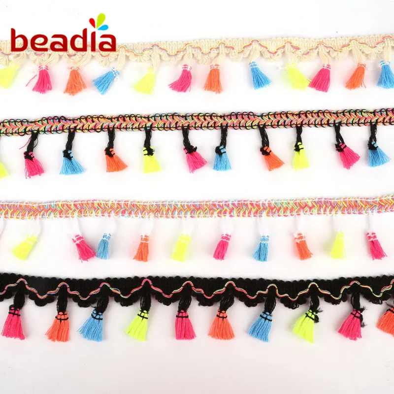

2 Yards 4 cm Cotton Lace Tassel Trim Rainbow Fringe Hanging Fabric Ribbon Handmade Sewing Curtains Clothes Accessories