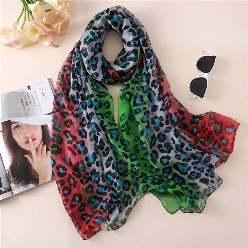 Дизайнерский бренд, женский шелковый шарф, летняя мода, леопардовая расцветка, шали для девушек, шарф хиджаб