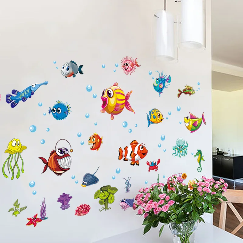 

Cartoon Fish Wall Stickers for Child Room Decor Bathroom Sticker DIY Removable Sea World Wall Stickers Cartoon Cute Nimo