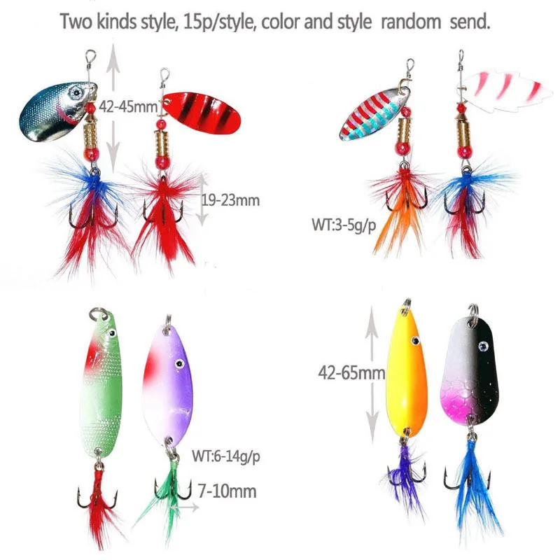 Jsm 30 Pcs/lot Assorted Metal Fishing Lures Colorful Feather Casting Fishing  Spinner Baits Sharp Fishing Treble Hooks - Fishing Lures - AliExpress