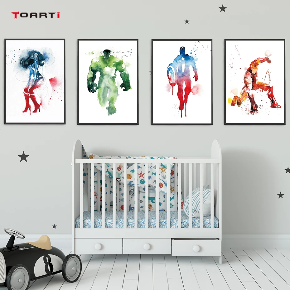 

Watercolor anime superhero HD prints wall art poster kids bedroom decor modern canvas paintings modular wall picture art murals