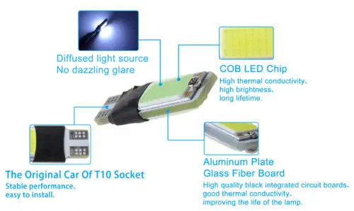 2X COB 6W High Power 6000K Canbus Error Free Car Vehicle LED Light Bulb T10 W5W|light bulb dimmable|bulb projectorbulb light strands |