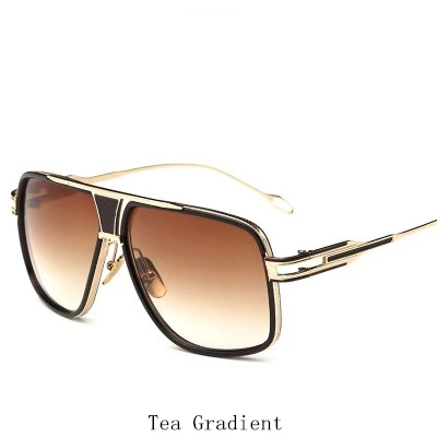 Ретро винтажные мужские негабаритные Квадратные Солнцезащитные очки, брендовые дизайнерские прозрачные солнцезащитные очки для женщин, роскошные зеркальные солнцезащитные очки - Цвет линз: Tea Gradient