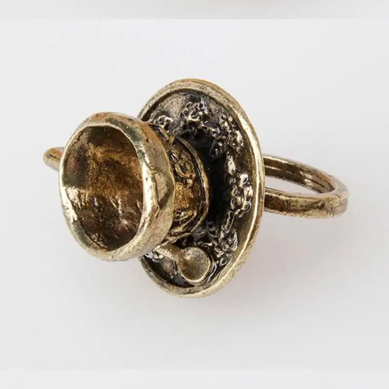 

Coffee Cup European Designs Retro Artificial Bronze Metal Rings Newest Fashion Literary and artistic Rings