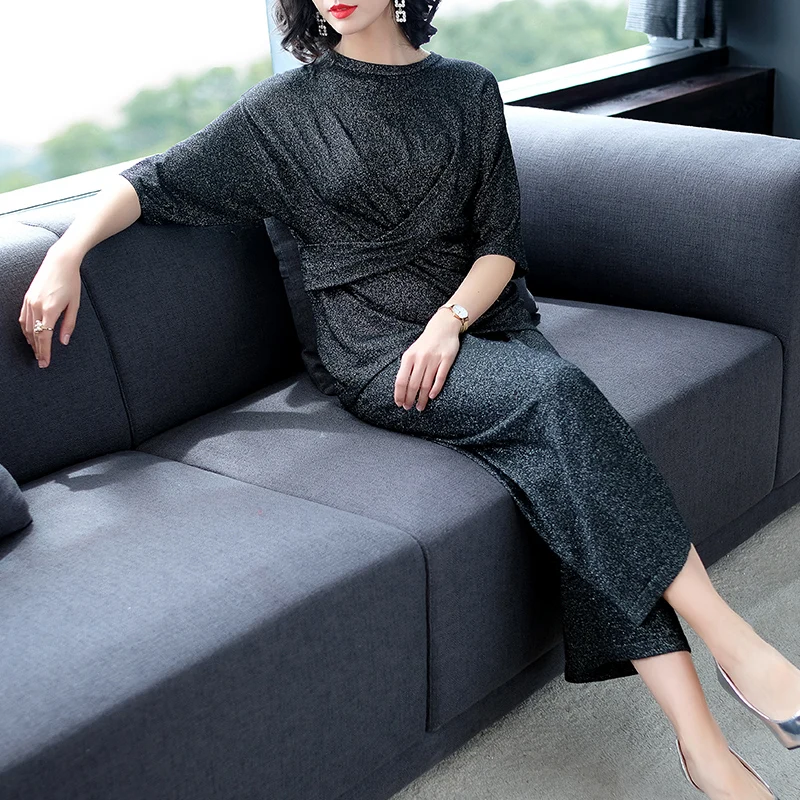Ensembles Tenues Automne pourpre Chaud noir Femme Deux Yisu Costumes Solide Set Pantalon Tricoté Pièces Or Pulls Femmes Pull 2018 Chandail wxxqAa0C